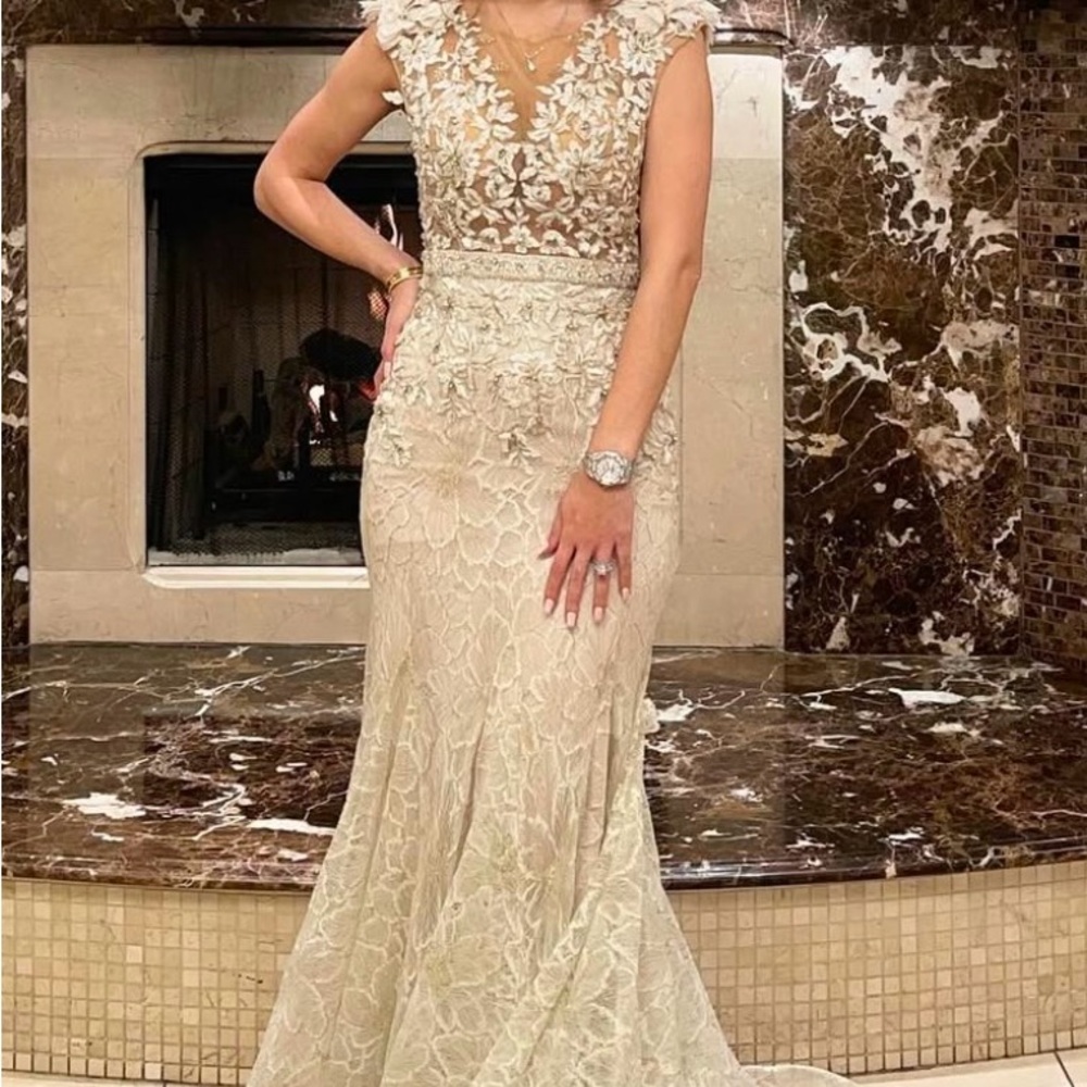 Cream Sleeveless V-neck Maxi Gown